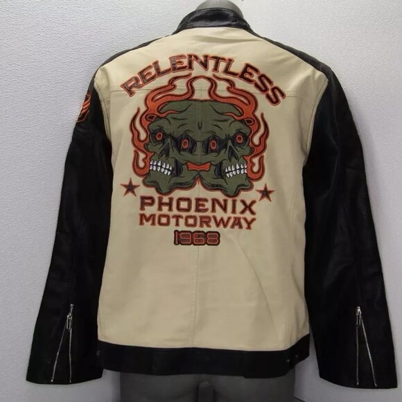 Watson Men’s “Phoenix” Moto Jacket – Cream/Black - Picture 2 of 6